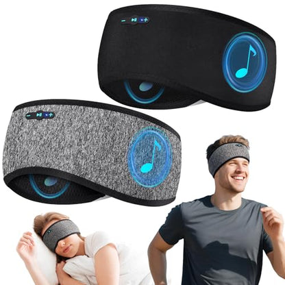 Sleep Headphones Bluetooth 6.0 Headband for Side Sleepers (Black & Gray) | 200mah cell for 20hr playback, 3mm ultra-thin speaker & mic, HD stereo, removable & washable, 2-in-1 sport & sleep headband - color: x2 Black+Grey