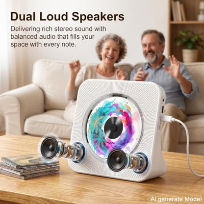 Gueray Portable CD Player with Bluetooth for Home, Hi-Fi Speaker,FM Radio | Plug-in desktop use,2-way Bluetooth mode, 3W speakers,Remote control,sleep timer, A-B repeat,USB/AUX,headphone jack - color: White