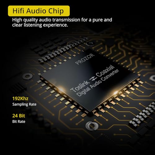 PROZOR 192K 양방향 동축 광학 컨버터, 광학 SPDIF 토스링크 - 동축, 동축에서 광학 SPDIF 토스링크, DTS/Dolby-AC3 지원, 광학 케이블이 있는 양방향 디렉셔널 디지털 스플리터