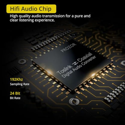 PROZOR 192K 양방향 동축 광학 컨버터, 광학 SPDIF 토스링크 - 동축, 동축에서 광학 SPDIF 토스링크, DTS/Dolby-AC3 지원, 광학 케이블이 있는 양방향 디렉셔널 디지털 스플리터