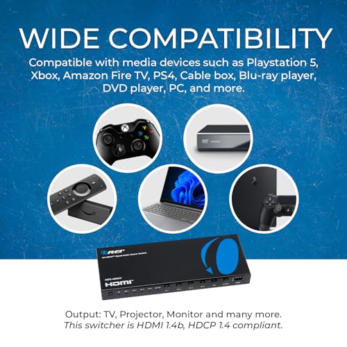 OREI 4x1 Multiviewer Switch - 4K@30hz, Audio Extract, RS-232, IR, PIP, EDID | HDMI Multiviewer, HDMI Switcher 4 in 1 Out – 10.2Gbps, 7 Display Modes, Auto Switching, Seamless Switching, HDCP 1.4 - style: 4x1 Multiviewer - 4K@30Hz with VGA