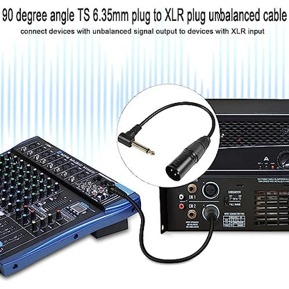 QIANRENON 90 Degree Angle TS 6.35mm to XLR Unbalanced Cable Adapter TS 1/4 Right Angle Male to XLR Male Audio Extension Cable, for Microphone Guitar Amplifier Mixer, 30cm/11.8in