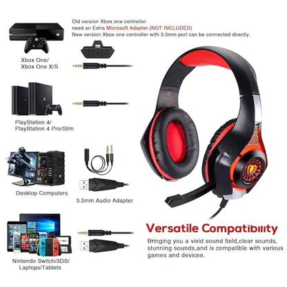 BlueFire Stereo Gaming Headset with Microphone for PS5 PS4 Xbox One Switch PC Mac – Wired Over-Ear Headphones with Surround Sound, Soft Memory Foam, Noise Canceling Mic, Light, 3.5mm Jack (Red) - color: Red