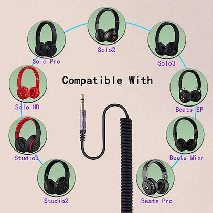 Solo3 Coiled Audio Cable Compatible with Dre Beats Solo4 Solo PRO Studio3 Marshall Major3 Major4 Headphones 3.5mm Extension Cords with 6.35mm Adapter(4.2ft-12ft) - size: 4.2ft-12ft