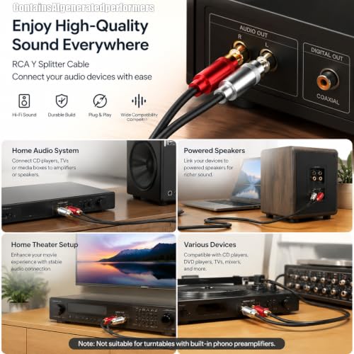 2-Pack 2RCA to 2RCA Audio Cable 1FT, Short Dual RCA Male to Male Stereo Interconnect Connectors for Subwoofer, Amplifier, Speaker and Turntable (black1) - color: black1