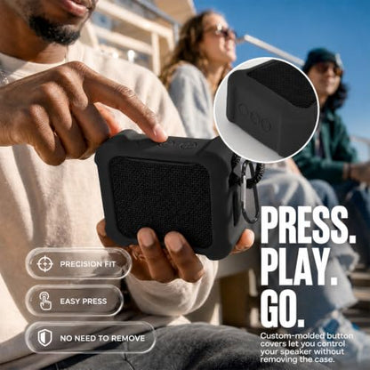 COMECASE Silicone Case for JBL Go 5 with Metal Carabiner, Black, Case Only | Thickened Edges, Inner Cushioning Ribs, Easy Button Access, Uncovered Grille and Edge Light, for Travel and Outdoor Use - color: Black