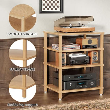 LELELINKY 4-Tier AV Media Player Stand Set of 2, Natural Stereo Cabinet, Wooden TV Stand,Game Console Shelf, Multifunctional Entertainment Center, Suitable for Home, Conference Room, Game Studio - color: Natural, size: 4 Tier