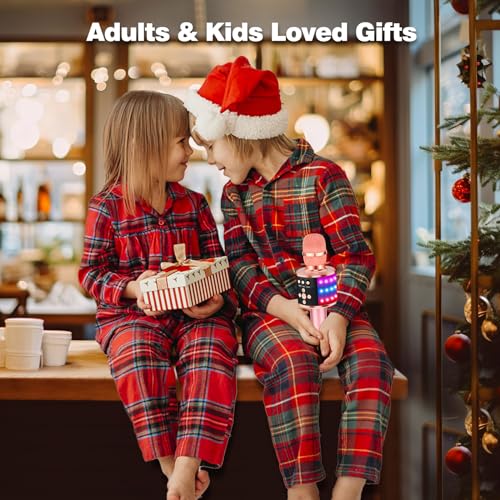 BONAOK Rose Gold Karaoke Microphone for Kids & Adults, Bluetooth Singing Mic with Disco Lights & Echo Effect, Built-in Battery Non-Detachable, Portable Karaoke Speaker Player for Party, Travel & Gifts - color: Rose Gold