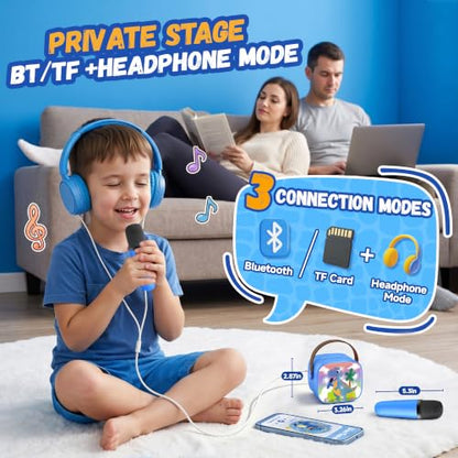 YLL Karaoke Machine for Kids, Portable Mini Speaker with 2 Wireless Microphones, Kids Toy Gifts for Boys Ages 3, 4, 5, 6, 7, 8, 9, 10+ Years Old, 4-12th Birthday Singing Home Family Party - color: Navy Blue-Dinosaur