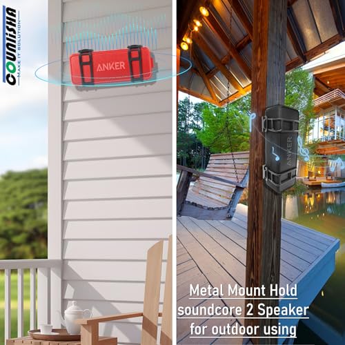 Metal Wall Mount compatible for Anker Soundcore 2 Portable Speaker,black | secure shelf durable holder with adjustable silicone straps,durable Wall Bracket for Ceiling,bike,car,boat,golf cart,jet ski