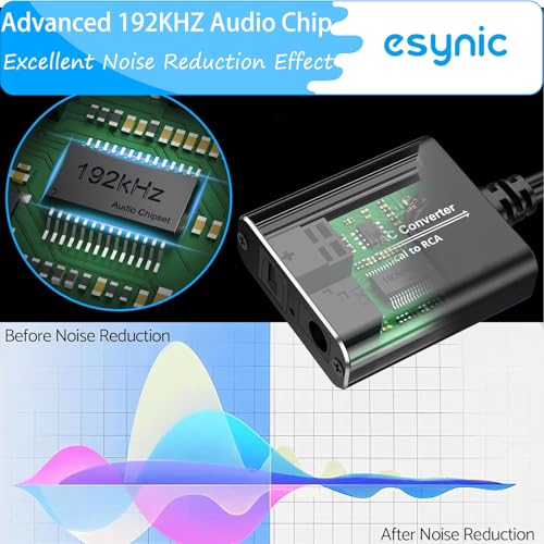 eSynic Professional 192KHZ Optical to RCA Audio Adapter-7 FT Cable Long | DAC Chip-Easy to Setup-Aluminum Shell-For HDTV/Blu-ray/DVD/Gaming Consoles to L/R Stereo Audio-Must Be Set PCM Audio Format - style: Optical to RCA