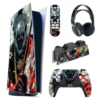 PlayVital Full Set Skin Decal for ps5 Console Digital Edition, Sticker Vinyl Decal Cover for ps5 Controller & Charging Station & Headset & Media Remote - Fallen Wukong - color: Fallen Wukong
