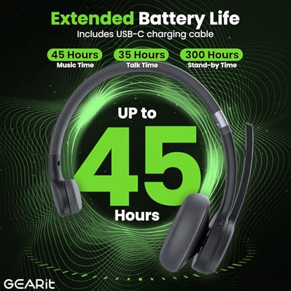 GEARit Wireless Bluetooth Headset with Mic - 35 Hrs Talk Time - for Trucker, w/Noise Cancelling Microphone & Mute Button - Easy to Set Up Wireless for Work, Phone Calls, Homes, Offices - size: MONO Headset w/ 35 Hrs Talk Time