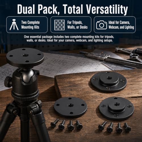 2 Set 1/4"-20 Thread Tripod Adapter Mount Plate, Aluminum Alloy Wall Mount Holder Adapter with Screw, for DSLR Camera, Action Cam, Monitor, Webcam, Tripod, Light Stand, Photography Accessories
