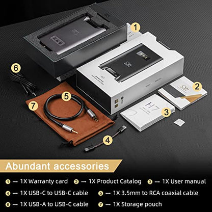 SHANLING H7 Desktop DAC/Headphone Amplifier,Balanced Portable HiFi Music Player,AK4191EQ+AK4499EX DAC,768kHz/32bit DSD512,MQA Full Decoder,3.5/4.4/6.35mm,Optical/USB/Coaxial/Bluetooth 5.0 (Titanium) - color: Titanium