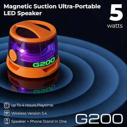 G200 2-Pack Orange Mini Magnetic Bluetooth Speaker with Kickstand | IPX4 Waterproof, Full-Range Stereo Sound, TWS Pairing, RGB Lights, Grad Gift, Travel, Cycling, Hiking, Golf, Gym Yoga, Beach - color: Orang