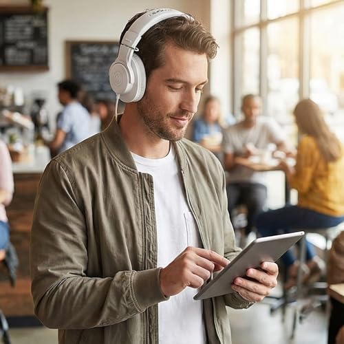 Audio-Technica ATH-M20xWH Professional Monitor Headphones - White Bundle with Case and Austin Bazaar Polishing Cloth - color: White, style: M20x