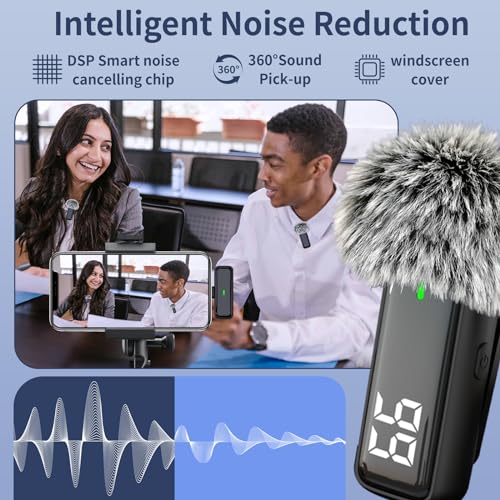 Wireless Lavalier Microphone for iPhone 14/13/12/11, Clip On Microphone | 24H Battery Life with Charging Case, 70FT, Noise Canceling Lav Mic for Video Recording Vlogging, YouTube, Interview