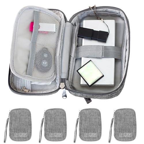 4Pcs Electronic Organizer Bag,Small Travel Tech Cable Organizer Pouch, Waterproof Travel Cord Organizer Portable Carrying Case Portable for Cord Charger Earphone USB SD Card Cables Power Bank,Grey