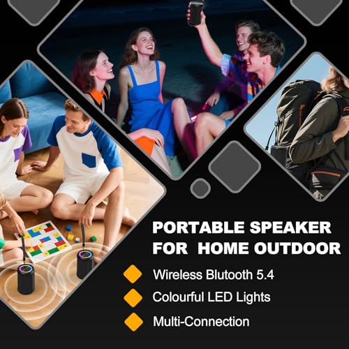 Small Portable Bluetooth Speaker with RGB Light, Clear Stereo Sound, Wireless Speaker Bluetooth 5.4, TWS Pairing, AUX & TF Card Input for Bedroom, Desk, Travel, Home