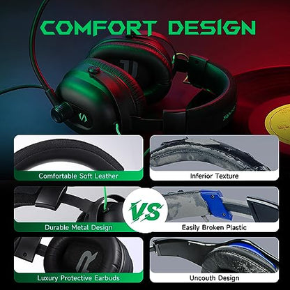 Black Shark Gaming Headset with Noise Canceling Cardioid Mic, Over-Ear Headphones for PC, PS4, PS5, Xbox, Switch, 50mm Dynamic Drivers & LED Light