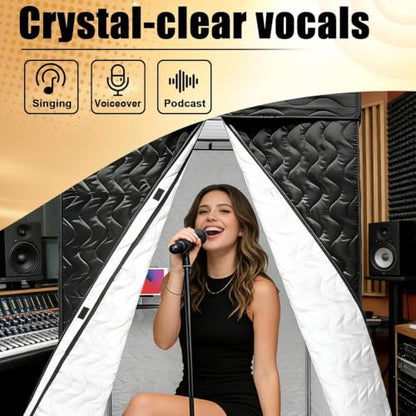 Portable Vocal Booth 33"X33"X79", Sound Isolation Home Recording Booth | Easy to assemble, comes with travel carry bag, ideal for podcast, voiceover and indoor singing recording