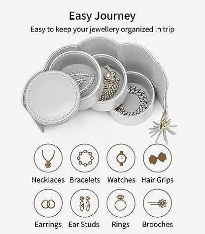 VLANDO Travel Jewelry Organizer, 3 Tier Roll Up Design, Hard Shell Storage | Stepped Sections Compartments Keep Jewelry Visible, Soft Lining Protect Pieces, Snap Closure, Travel Gift for Women Girl - color: C.Grey