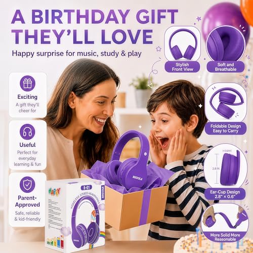 Kids Bluetooth Headphones Wireless 68 Hours,Safe Volume Limit 85/94dB | Adjustable Headband Foldable Over-Ear Lightweight Headsets for Toddler Girls Boys Tablet/iPad,HD Stereo,Built-in Mic,Purple - color: Purple