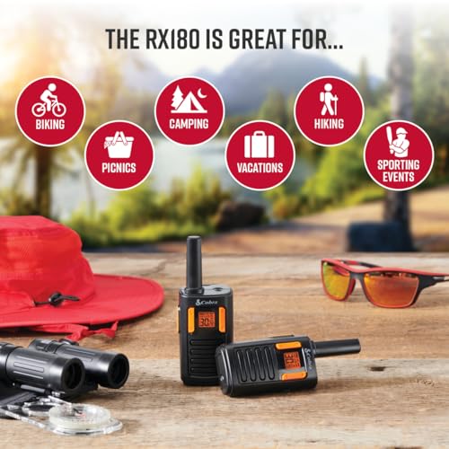 Cobra RX180 Walkie Talkies (2-Pack), Lightweight, 22 Preset Channels | Easy-to-Use Compact Two Way Radios Long Range, NOAA Weather Alerts, VOX Feature, LED flashlight (Orange/Black) - style: RX180