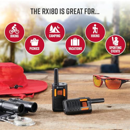Cobra RX180 Walkie Talkies (2-Pack), Lightweight, 22 Preset Channels | Easy-to-Use Compact Two Way Radios Long Range, NOAA Weather Alerts, VOX Feature, LED flashlight (Orange/Black) - style: RX180