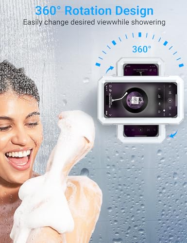 Coolpow Shower Phone Holder Waterproof【480°Rotatable】 Retractable Adjustable Shower Phone Case Shower Bathroom Wall Phone Mount Stand Water Proof Anti Fog Case for 4-7" Cellphones Shower Accessories - color: White