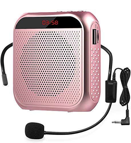Portable Voice Amplifier with Wired Microphone Headset Rechargeable PA System Speaker Personal Microphone Speech Amplifier Power Amplifiers Loudspeaker for Teachers/Metting/Tour Guide (Rose Gold) - color: Rose Gold