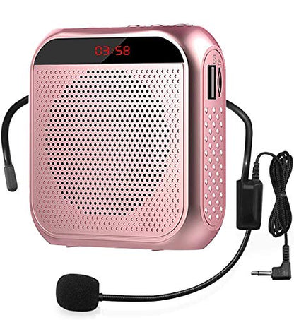 Portable Voice Amplifier with Wired Microphone Headset Rechargeable PA System Speaker Personal Microphone Speech Amplifier Power Amplifiers Loudspeaker for Teachers/Metting/Tour Guide (Rose Gold) - color: Rose Gold