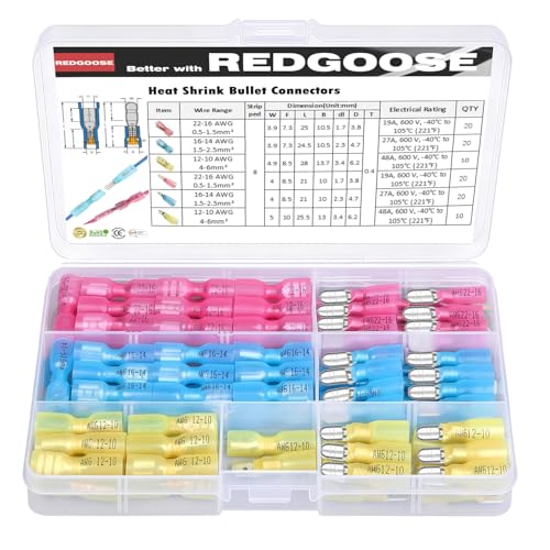 100PCS Heat Shrink Bullet Connectors 22-10 Gauge Insulated Waterproof Electrical Marine Automotive Female and Male Butt Crimp Terminals Assortment Kit - style: Bullet F&M