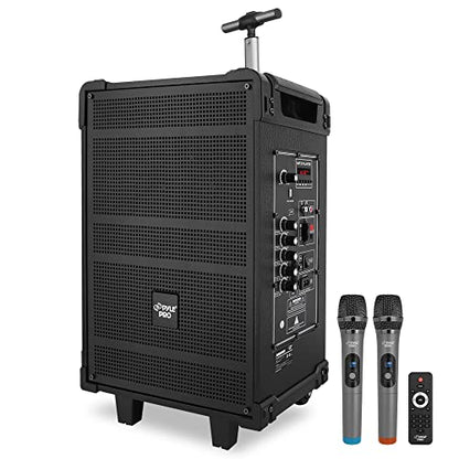 Pyle 10'' Portable Wireless Bluetooth Speaker System - Built-in Rechargeable Battery, Wireless Microphone, USB/Micro SD/FM - 600 Watt FM Radio with Digital LED Display, PWMA1099A,Black - size: 10 inch
