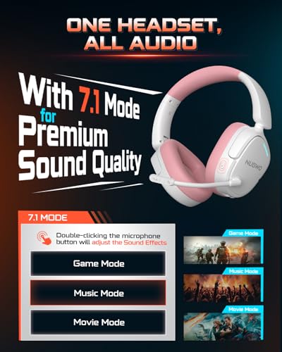 NUBWO Wireless Gaming Headset for PS5, PC, PS4 - Dual 2.4G & Bluetooth Simultaneous Gaming Headphones, EQ Sound Modes, Noise-Canceling Mic, 80-Hour Battery, Comfortable Foldable & Travel Design - color: Pink
