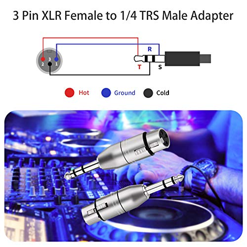 Tisino Female XLR to 1/4" TRS Adapter, Balanced XLR Adapter, 2 Pack | Female XLR to 6.35mm Male TRS Stereo Audio Adapter for Mixer Studio Pro Audio, Balanced Microphone Adapter - color: XLRF to 1/4" TRS