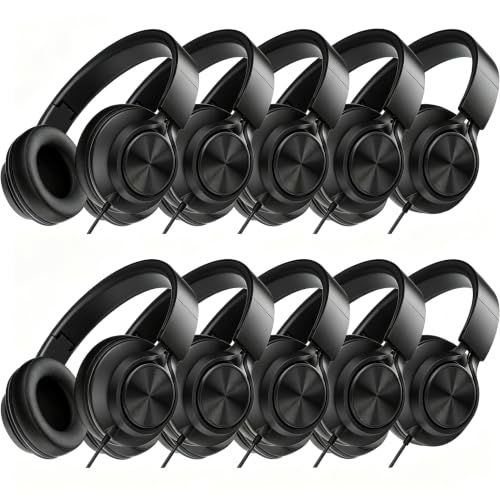 Classroom Headphones for Schools 10-Pack, Bulk Wired 3.5mm Jack