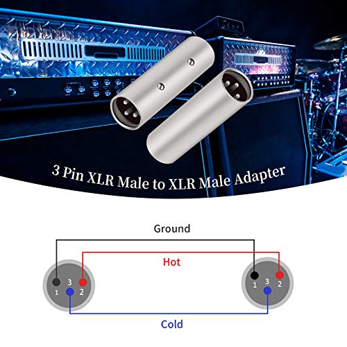 Tisino 3-Pin XLR Male to Male Adapter - 2 Pack | 3-Pin XLR Coupler Connector Gender Changer for Microphone/Mixer, XLR Female Input into Male Output - color: XLRM to XLRM