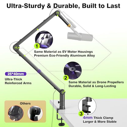 AA AUDIO ACCESSORY Never-Sag 950mm Mic Boom Arm, 6.6lbs Load Capacity - color: Black