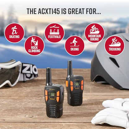 Cobra ACXT145 Compact Walkie Talkies, Rechargeable, Lightweight, black | 22 Channels, Long Range 16-Mile Two-Way Radio Set (2-Pack)