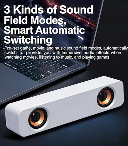 Mini Wired Sound Bar for Desktop, USB Computer Speaker with Easy Volume Control - color: White
