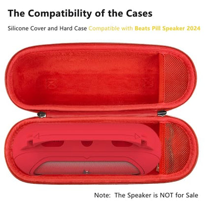 Silicone Cover and Hard Carrying Case for Beats Pill 2024 Bluetooth Speaker | Protective Cover Case for Beats Pill Speaker Accessories, Scratch-Resistant and Drop-Proof Cover (Red Case) - color: Red Case