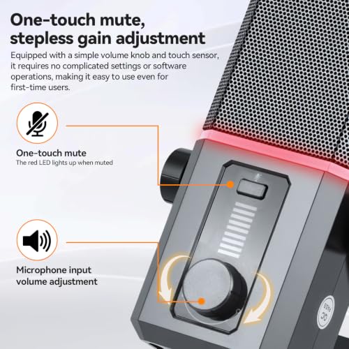 ELUTENG USB Gaming Microphone RGB Lighting Noise Cancelling | PC Streaming, 5ft USB to USB-C Cable, Desktop Mic, Podcasting, Singing, Recording, Meeting