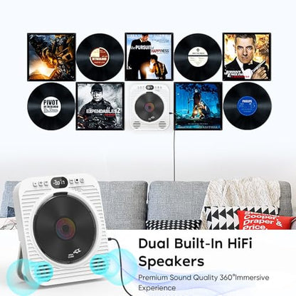 Mini CD DVD Player for TV - Portable Bluetooth CD DVD Player with HDMI & AV Cables, Built-in Speakers, USB/AUX Playback, 1080P Upscaling, Wall-Mountable Compact Desktop Player for Home