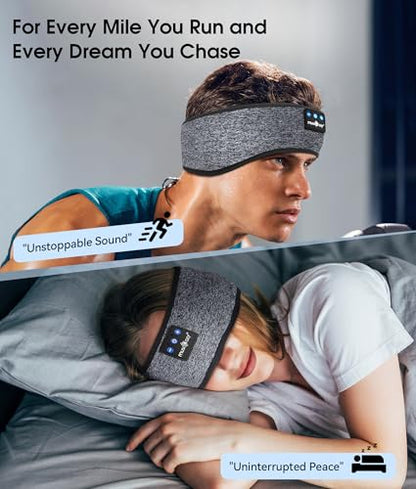 MUSICOZY Bluetooth 5.4 Sleep Headphones Headband Sports Wireless Audio | Earbuds 2 in 1 Design with Breathable Stretch Fabric, HD Stereo Sound Speakers for Workout Yoga Running, Nighttime Sleep Use - color: Grey