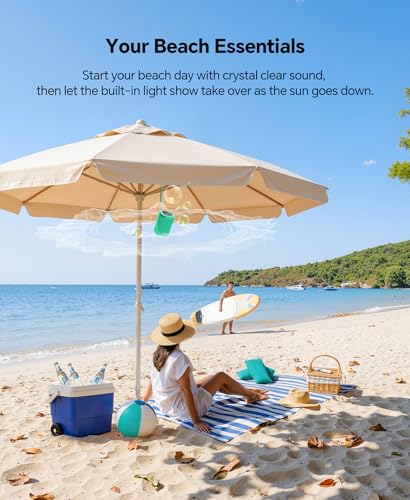 Portable Bluetooth Speaker Beach Essentials: Powerful Crystal Clear Sound/Dynamic Light/IPX5 Waterproof/All Day Playtime/Wireless BT 5.3/TWS Paring, Dad Gifts, Outdoor|Travel|Camping|Pool Accessories | Powerful HD Sound,Dynamic Light,All Day Playtime,Wire