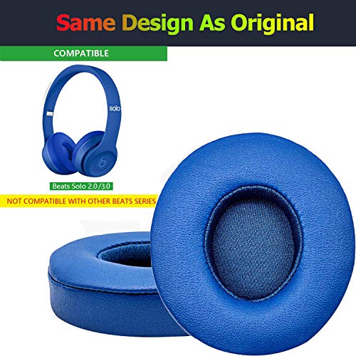 Beats Solo 3 Ear Pads Replacement, BUTIAO Soft Protein Leather Memory Foam Headphone Earpads Ear Cushions Pad for Beats by Dre Solo 3 Wireless & Solo 2 Wireless Over Ear Headsets (Blue) - color: Blue