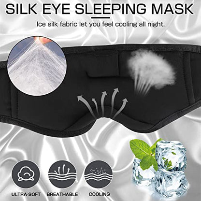 Sleep Headphones Sleep Mask with Bluetooth Headphones, LC-dolida Eye Mask for Sleeping Eye Pillow Sleeping Headphones for Side Sleepers Thin Speaker Cool Gadgets Gifts for Men&Women - color: Black Silk