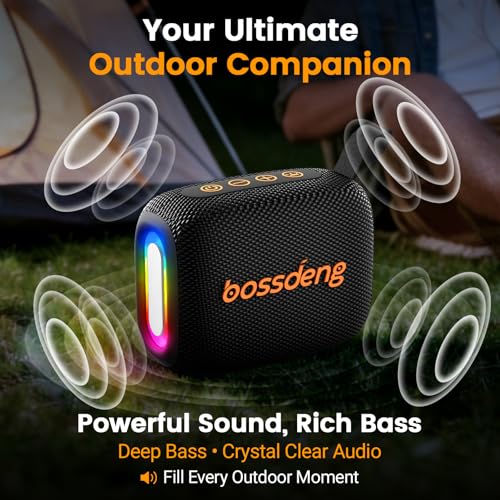 Waterproof Portable Bluetooth Speaker with Lights & Lanyard, Black | Compact Wireless Outdoor Speaker, 10H Playtime, Bluetooth 5.3 Stable Connection IPX5 for Beach, Camping, Travel and Shower - color: Black